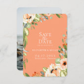 シックな桃の植物写真日付を保存 案内状 (正面/裏面)