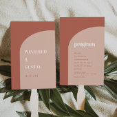 シックな桃テラコッタアーチウェディングプログラム ハンドファン