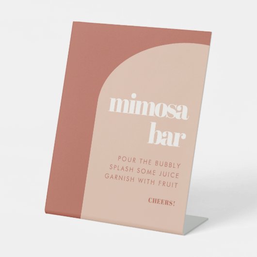 シックな桃テラコッタアーチズミモサ結婚バー 台座サイン (正面)