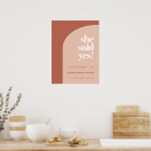 シックな桃テラコッタシーザ彼女はyesブライダルシャワー ポスター (キッチン)