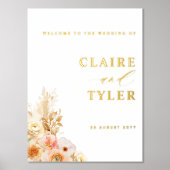 シックな桃実在フローラホイルの結婚ウェルカムサイン 箔ポスター (正面)