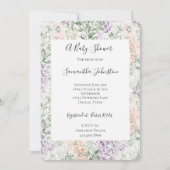 シックな桃薄紫ラベンダーフローラベビーシャワー 招待状 (正面)