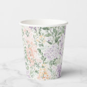 シックな桃薄紫ラベンダーフローラベビーシャワー 紙コップ (裏面)