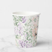 シックな桃薄紫ラベンダーフローラベビーシャワー 紙コップ (右)