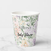 シックな桃薄紫ラベンダーフローラベビーシャワー 紙コップ (正面)