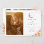 シックな桃赤面フローラモノグラムフォト結婚ズ 招待状 (正面/裏面)