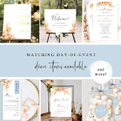 シックな桃赤面フローラ、ブルーウォーター結婚カラー 招待状