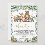 シックな森の緑の森の動物の赤ちゃんシャワー サンキューカード (正面)