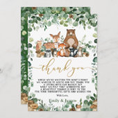 シックな森の緑の森の動物の赤ちゃんシャワー サンキューカード (正面/裏面)