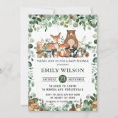 シックな森の緑の森の動物の赤ちゃんシャワー 招待状 (正面)