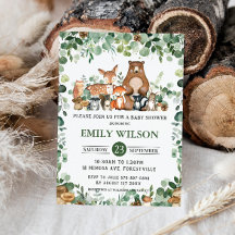 シックな森の緑の森の動物の赤ちゃんシャワー