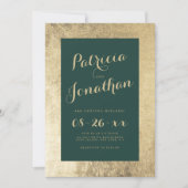 シックな森の緑の金ゴールドフレーム結婚書道 招待状 (正面)