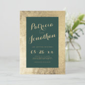 シックな森の緑の金ゴールドフレーム結婚書道 招待状 (スタンド正面)