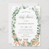 シックな森林動物、緑に囲まれた中性のベビーシャワー 招待状 (正面)