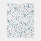 シックな植物のヒイラギの実の花柄 フリースブランケット (正面)