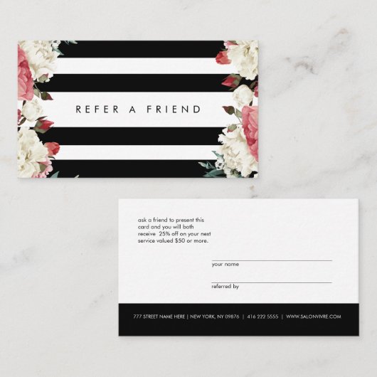 シックな植物の花ストライプのがフレンドカードを参照 名刺 (正面/裏面)