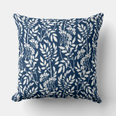 シックな植物性のネイビーブルーの葉のパターン クッション (正面)
