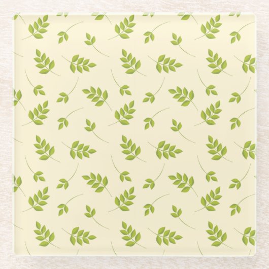 シックな植物性の緑の枝葉の継ぎ目なし ガラスコースター (正面)