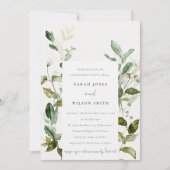 シックな植物性の葉の葉の水色婚約 招待状 (正面)