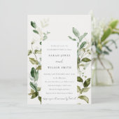 シックな植物性の葉の葉の水色婚約 招待状 (スタンド正面)