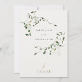 シックな植物性の葉の葉の水色婚約 招待状 (裏面)