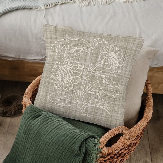 シックな植物性アイボリーサンフラワーオンダークベージュ クッション