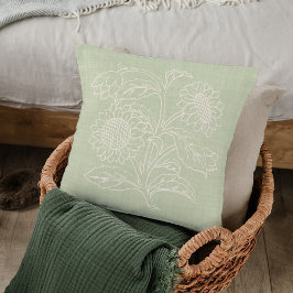 シックな植物性アイボリーサンフラワーズオン春グリーン クッション