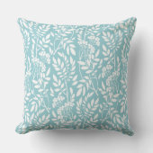 シックな植物性アクアブルーの葉のパターン クッション (正面)