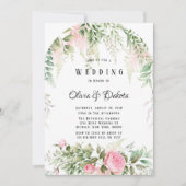 シックな植物性ピンクウィステリアフランスのフローラ結婚ズ 招待状 (正面)