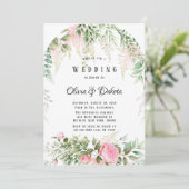 シックな植物性ピンクウィステリアフランスのフローラ結婚ズ 招待状 (スタンド正面)