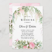 シックな植物性ピンクウィステリアフランスのフローラ結婚ズ 招待状 (正面/裏面)