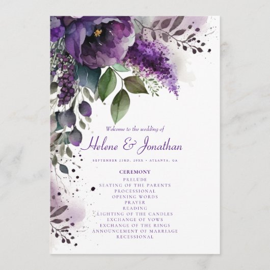 シックな植物性フローラエレガモダンントウェディング プログラム (正面)