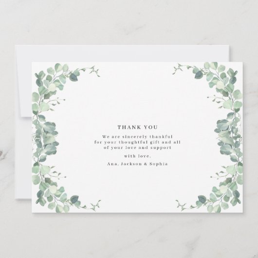 シックな植物性ベビーシャワー写真コラージュありがとう 招待状 (裏面)