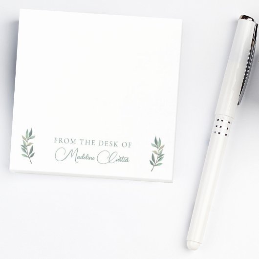 シックな植物性ユーカリ葉グリーンモノグラム ポストイット