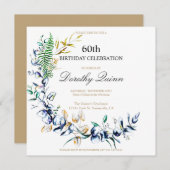 シックな植物性リースカスタマイズ可能誕生日 招待状 (正面/裏面)