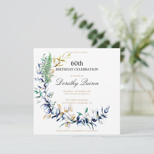 シックな植物性リースカスタマイズ可能誕生日 招待状 (スタンド正面)