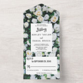 シックな植物花ホワイトバラのフローラ結婚ズ オールインワン招待状 (内側)