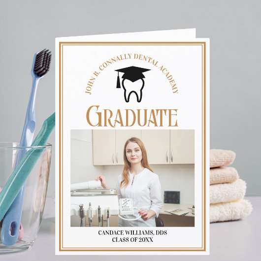 シックな歯科学校の写真を折り畳み卒業 案内状