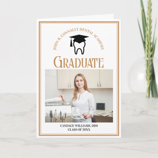 シックな歯科学校の写真を折り畳み卒業 案内状 (正面)