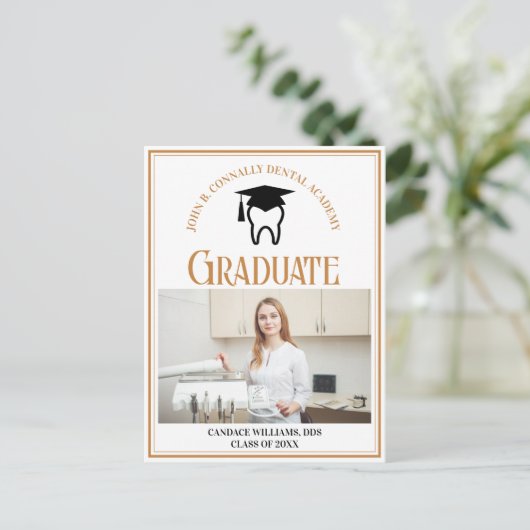 シックな歯科学校の写真カスタム卒業 案内ポストカード (スタンド正面)