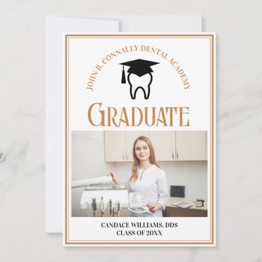 シックな歯科学校の写真カスタム卒業 案内状 (正面)
