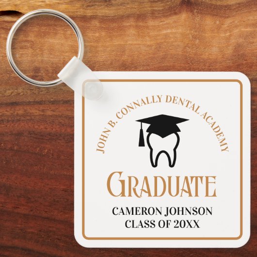 シックな歯科学校カスタム金ゴールド卒業ギフト キーホルダー (正面)