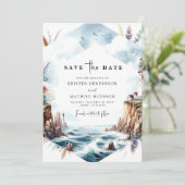 シックな水のカラーウェーブライトハウス結婚ズ セーブザデート (スタンド正面)