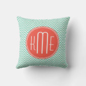 シックな水の緑シェブロンおよびオレンジカスタムなモノグラム クッション (裏面)