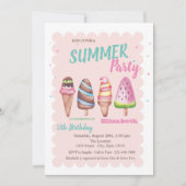 シックな水の色のアイスクリーム夏の誕生日パーティー 招待状 (正面)