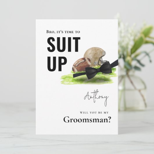 シックな水の色のサッカータキシードのスーツをアップグロムスマン 招待状 (スタンド正面)