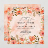 シックな水の色のフローラ結婚が1つの招待状で (正面/裏面)