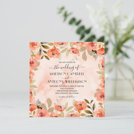 シックな水の色のフローラ結婚が1つの招待状で (スタンド正面)