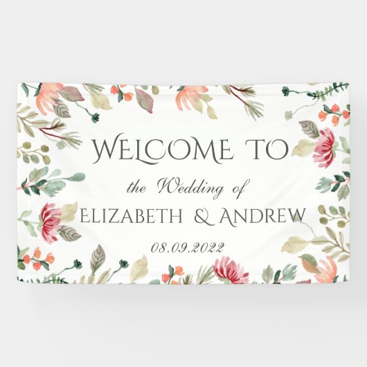 シックな水の色のワイルドフラワー結婚ズ 横断幕 (横)