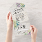 シックな水の色の多肉木素朴の結婚式RSVP オールインワン招待状 (貼ってはがせる)